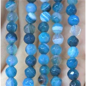 blue striped agate beads, faceted round, approx 4mm dia