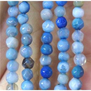 Tiny blue agate beads, faceted round, approx 4mm dia