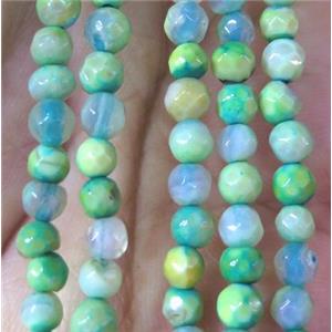 Tiny green agate bead, faceted round, approx 4mm dia