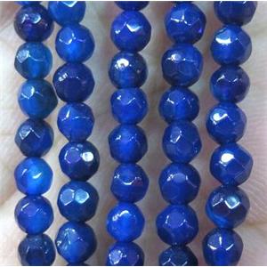 Tiny blue agate bead, faceted round, approx 4mm dia