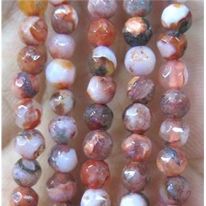 Tiny red agate bead, faceted round, approx 4mm dia
