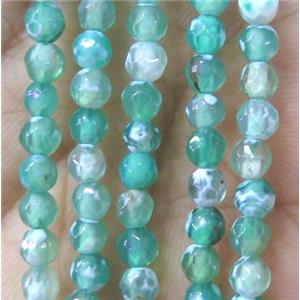 Tiny green fire agate bead, faceted round, approx 4mm dia