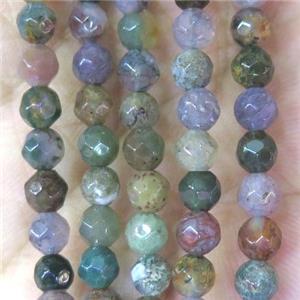 India agate beads, faceted round, approx 4mm dia
