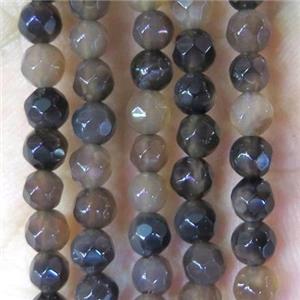 Tiny coffee agate bead, faceted round, approx 4mm dia