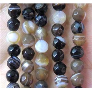 Tiny coffee striped Agate bead, faceted round, approx 4mm dia