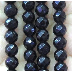 black agate bead, faceted round, approx 6mm dia