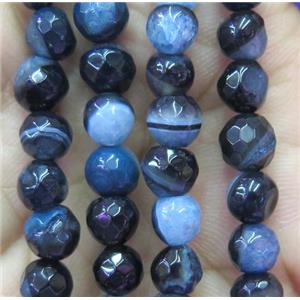 blue druzy agate bead, faceted round, approx 6mm dia