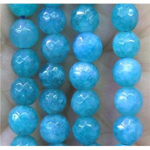 Aqua agate beads, faceted round, approx 6mm dia