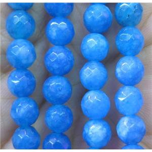 blue agate bead, faceted round, approx 6mm dia