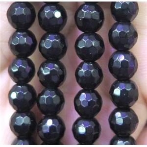 black agate beads, faceted round, approx 6mm dia