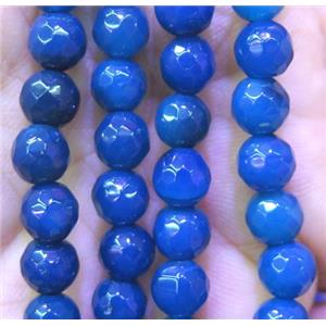 blue agate bead, faceted round, approx 6mm dia