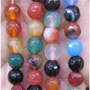 agate beads, faceted round, mixed color, approx 6mm dia