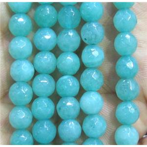 Jade Beads, faceted round, aqua dye, approx 6mm dia
