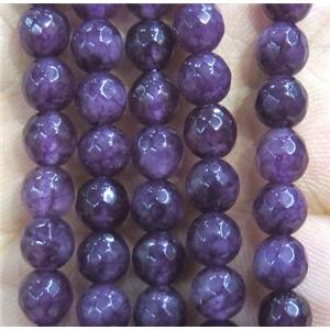 Jade Beads, faceted round, darkpurple dye, approx 6mm dia