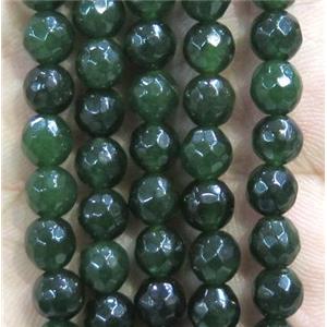 Jade Beads, faceted round, green dye, approx 6mm dia