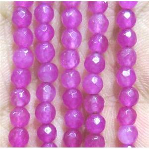 Jade Beads, faceted round, hotpink dye, approx 4mm dia