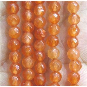 Jade Beads, faceted round, orange dye, approx 4mm dia