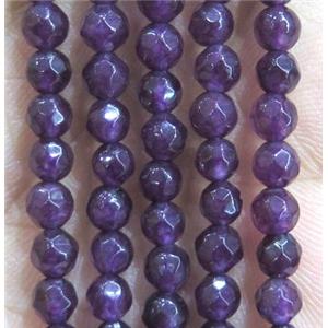 Jade Beads, faceted round, darkpurple dye, approx 4mm dia