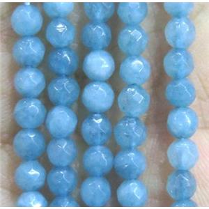 Jade Beads, faceted round, blue dye, approx 4mm dia