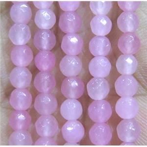 Jade Beads, faceted round, pink dye, approx 4mm dia