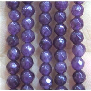 Jade Beads, faceted round, purple dye, approx 4mm dia