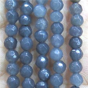 Jade Beads, faceted round, grey dye, approx 4mm dia