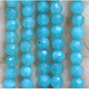 Jade Beads, faceted round, aqua dye, approx 4mm dia