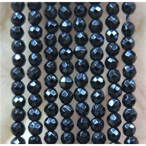 black onyx agate seed beads, faceted round, approx 3mm dia, 15.5 inches length