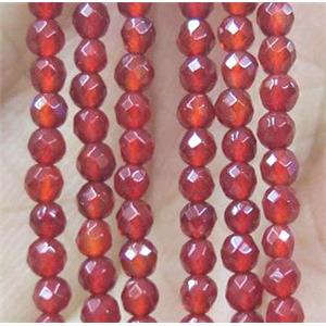 tiny red agate seed beads, faceted round, approx 2mm dia, 15.5 inches length