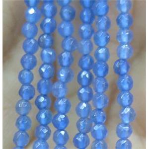 tiny blue agate bead, faceted round, approx 2mm dia, 15.5 inches length