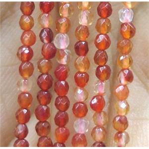 tiny red carnelian agate bead, faceted round, approx 2mm dia, 15.5 inches length