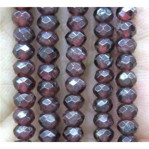tiny red garnet beads, faceted rondelle, approx 4mm dia