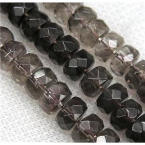 Smoky Quartz bead, faceted rondelle, approx 6x9mm
