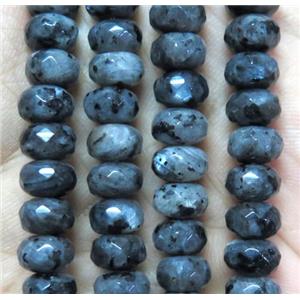 black Labradorite bead, faceted rondelle, approx 5x8mm