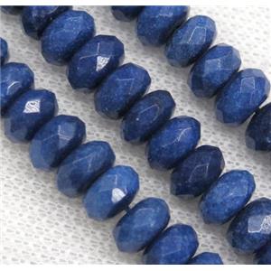 blue jade bead, faceted rondelle, dye, approx 6x10mm