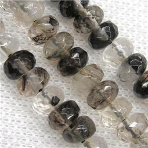 black watermelon quartz bead, faceted rondelle, approx 5x8mm