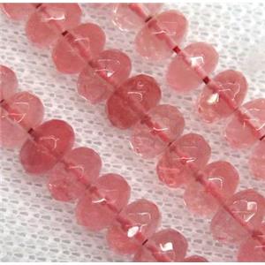 red cherry quartz beads, faceted rondelle, approx 5x8mm