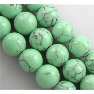 turquiose beads, round, green treated, 8mm dia, approx 48pcs per st