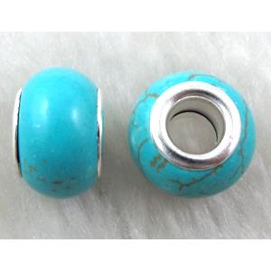 Turquoise bead with large hole, blue, approx 14mm, head:5.5mm
