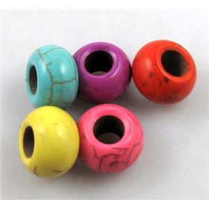 Turquoise bead with large hole, mix color, approx 14mm dia, 5.5mm hole