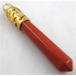 Red Jasper pendant, stick, point, approx 10x65mm