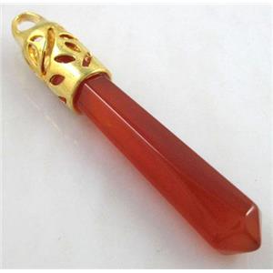 Red Agate Stone Pendant, Carnelian, stick, point, approx 10x65mm