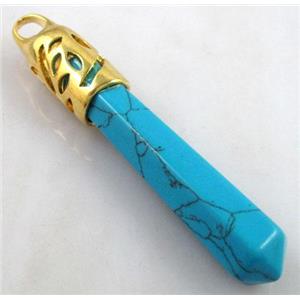 blue Turquoise stone pendant, stick, point, approx 10x65mm