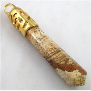 yellow Picture Jasper pendant, stick, point, approx 10x65mm