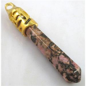 Rhodonite pendant, stick, point, approx 10x65mm
