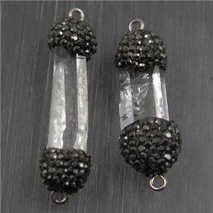 Clear Quartz connector paved rhinestone, stick, approx 8-35mm