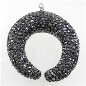 resin crescent pendant paved rhinestone, approx 40mm dia