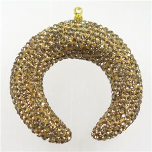 resin crescent pendant paved yellow rhinestone, approx 40mm dia