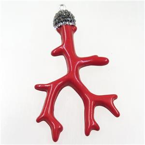red resin branch pendant paved rhinestone, approx 37-60mm