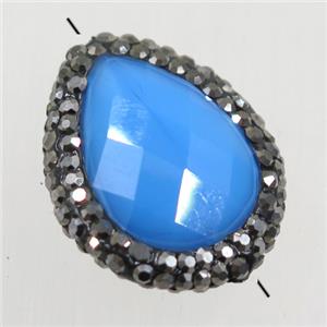 skyblue Chinese Crystal Glass teardrop beads paved rhinestone, approx 16-22mm
